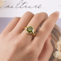 new high end fashion olive green flash diamond plated 18k yellow gold adjustable ring for women elegance jewelry gift wholesale