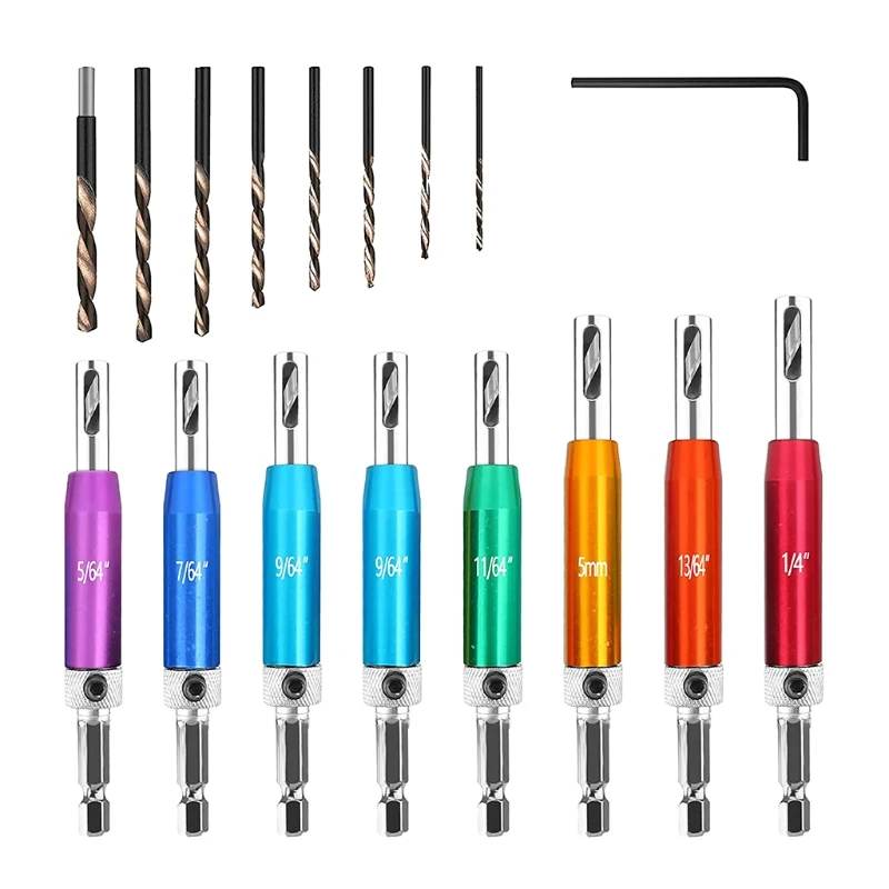 

8PCS Self-centering Hinge Hole Opener, Hinge Drill Bits Tapper with Wrench for Doors, Cabinets, Windows Woodworking