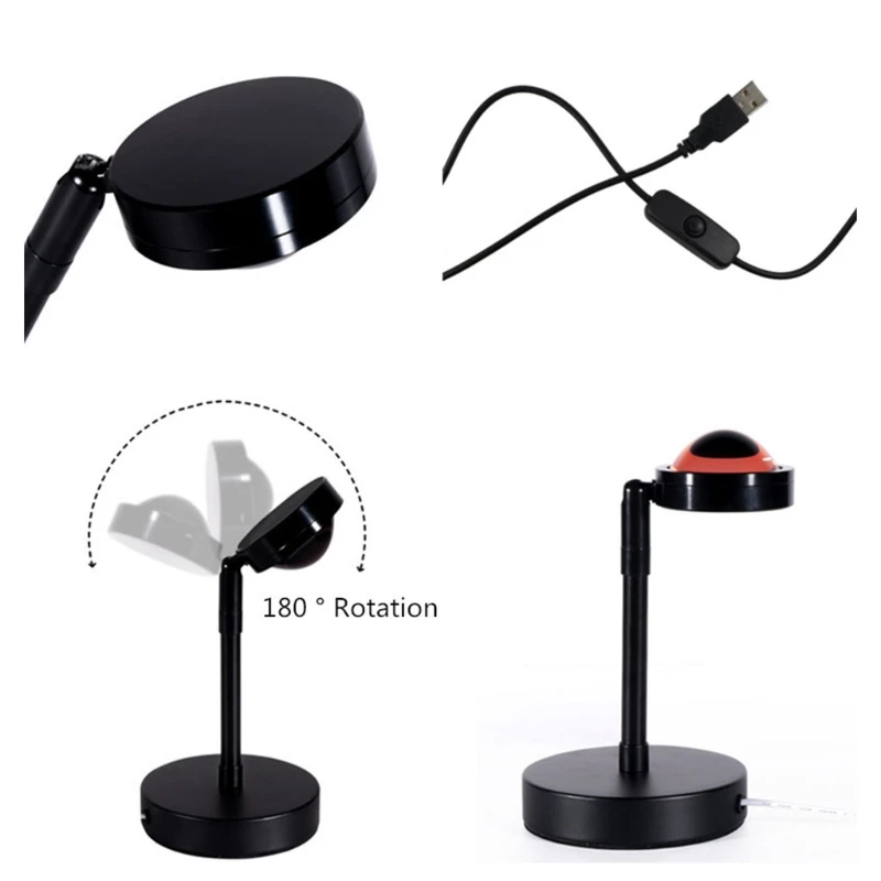 

Sunset Rainbow Projection Lamp USB Table Bedside Night Light Bedroom Bar Cafe Party LED Atmosphere Light Romantic Projector HX6C