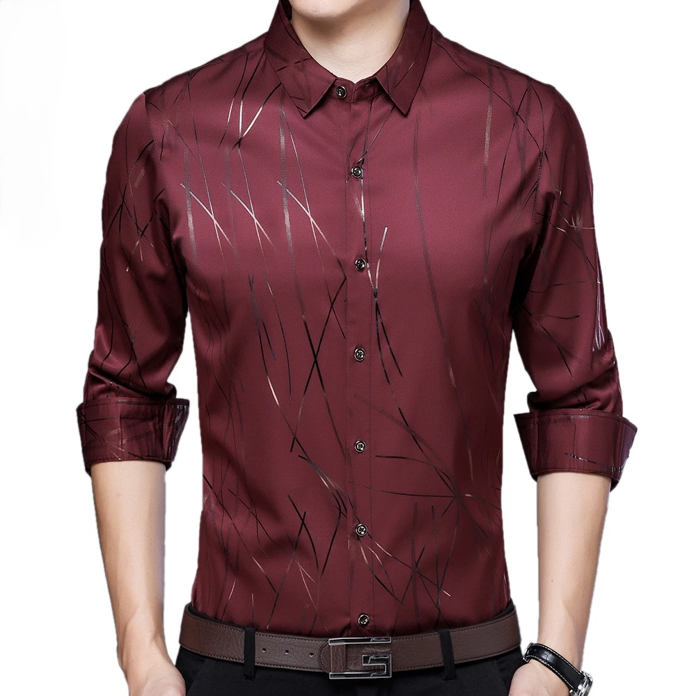 

2021 Fashion Casual Slim Fit Long Sleeve Brand Men Shirt Social Streetwear Clothes Striped Shirts Mens Dress High Quality