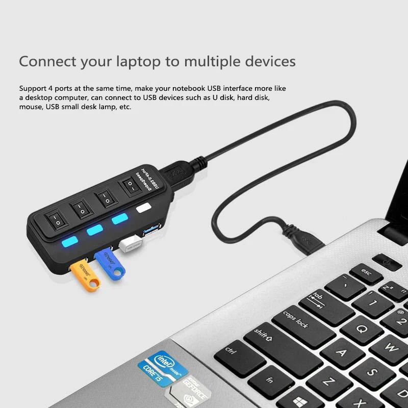

USB 3.0 Hub USB 2.0 Hub Splitter 4 Multi Ports Expansion With ON / OFF Switch USB Hab High Speed ​​for PC Expansion Hub