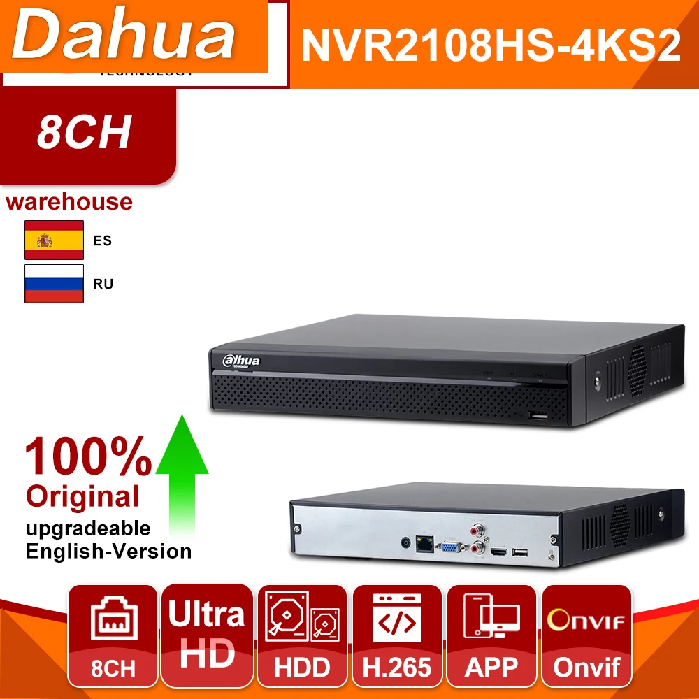 Оригинальный Сетевой видеорегистратор Dahua 4K NVR NVR2108HS 4KS2 8CH 1U Lite H265 для системы IP