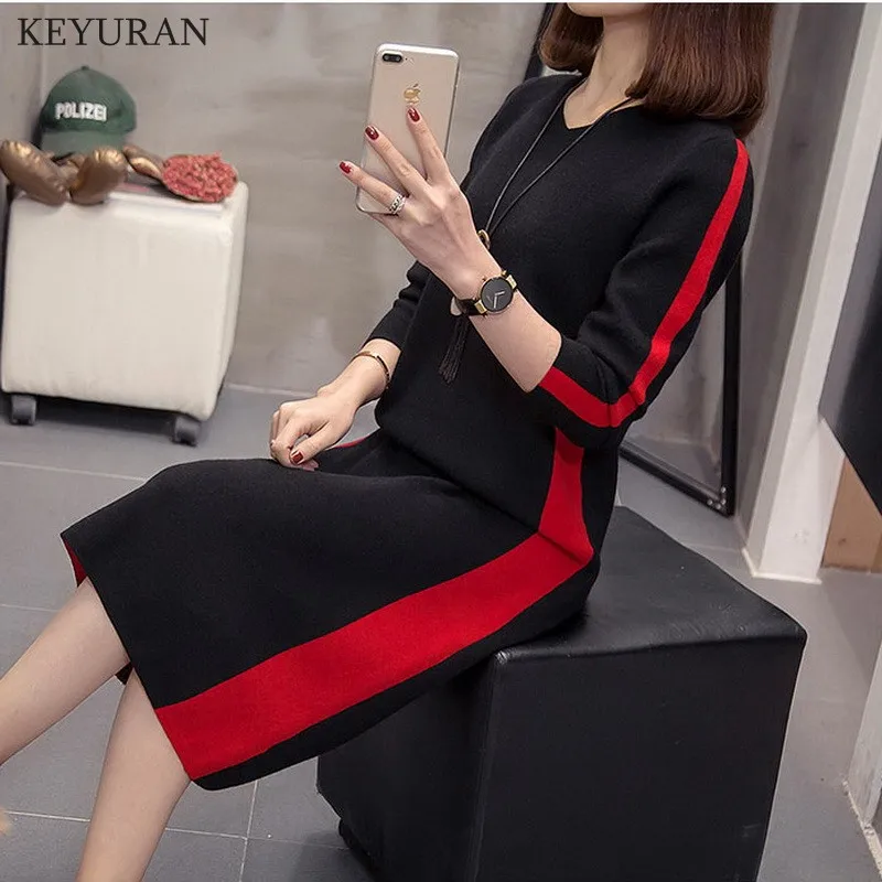 Элегантное женское платье-свитер размера плюс vestidos макси цветной блок 2020 зимнее