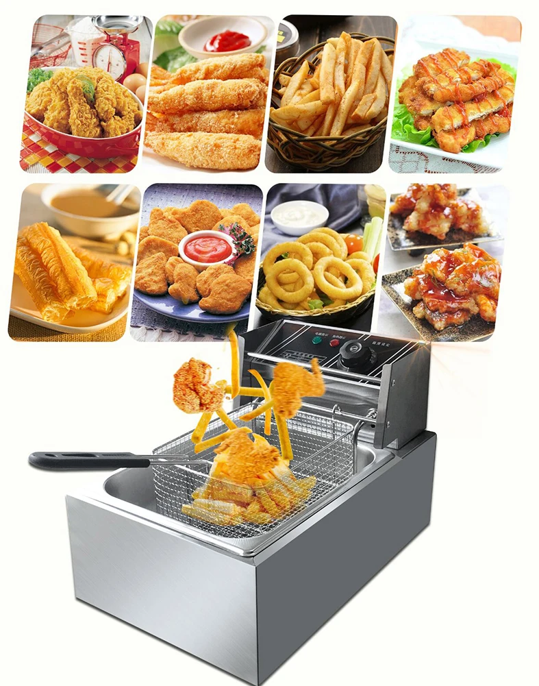 2500w Commercial Electric Single Cylinder Deep Fryer Fried Chicken Fries Equipment Stall Skewers Frying Machine 110V 6L | Бытовая