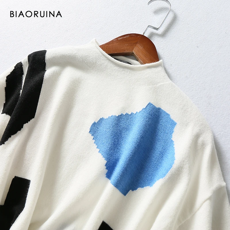 BIAORUINA женский геометрический контрастный цвет свитер с высоким воротом Женский