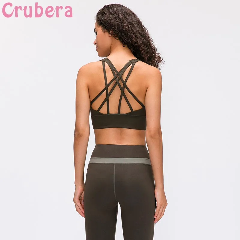 

CRUBERA Naked-feel Fabric Anti-sweat Push Up Shockproof Running Sports Bras Crop Tops Women Training Fitness Bras