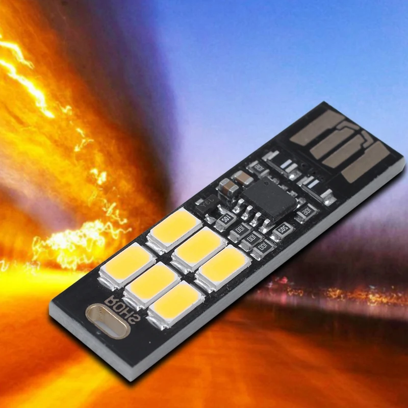 Мини карманная карта USB Power 6 LED брелок Ночной светильник 1W 5V сенсорный Диммер