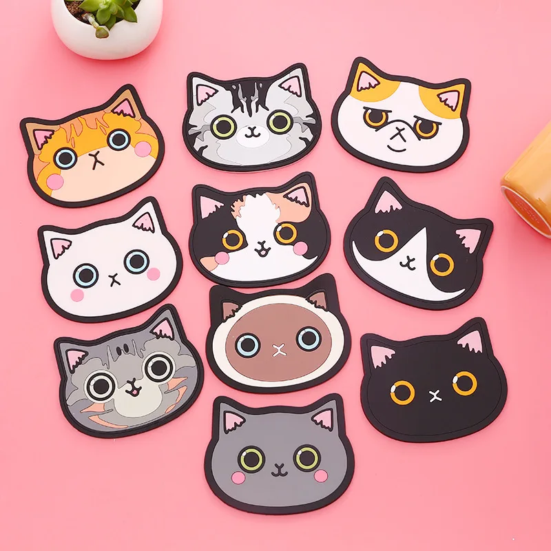 

Cartoon Cat Bottle Mats Silicone Waterproof Table Placemat Heat Insulation Non-Slip Bowl Pads Coffee Coasters Kitchen Tableware