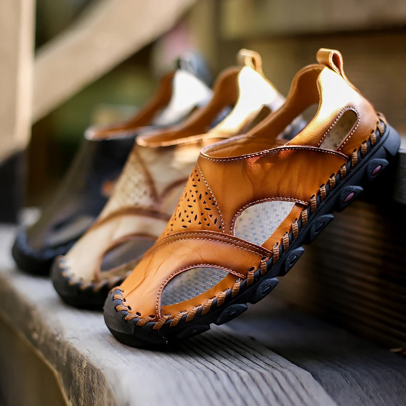 Сандалии мужские с ремешком на щиколотке натуральная кожа без застежки