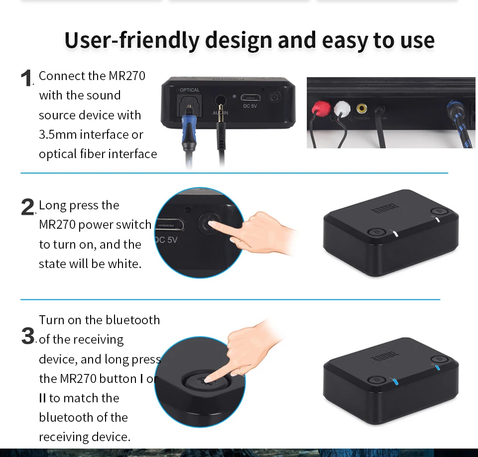 AptX с низкой задержкой оптический аудио Bluetooth передатчик для ТВ беспроводной аудио адаптер для двойных наушников или динамиков MR270