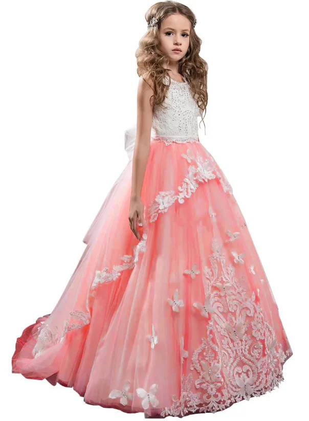 Элегантное бальное платье Glitz со шлейфом вечерние платья с цветами для девочек