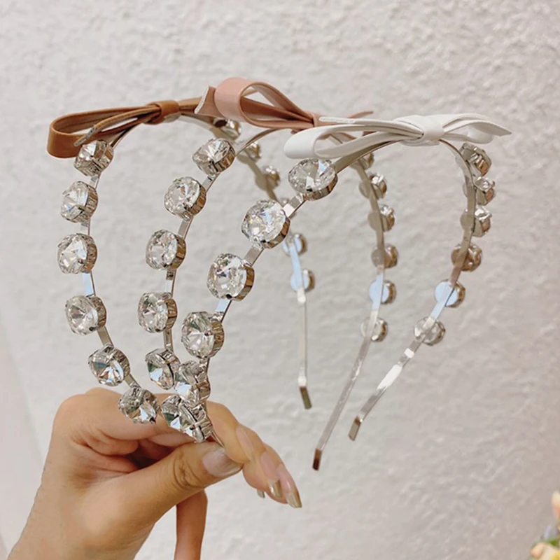 

Luxury Crystal Bow Hairband Shiny Rhinestone Headband Handmade Thin Edge Alloy Material Head Hoop Temperament Hair Accessories