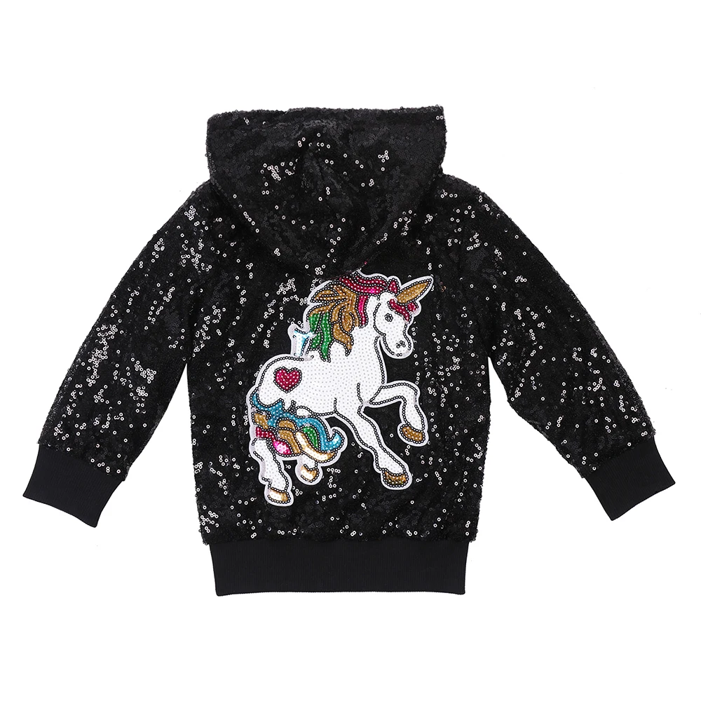 Черная куртка с единорогом пальто блестками для маленьких девочек золотистая