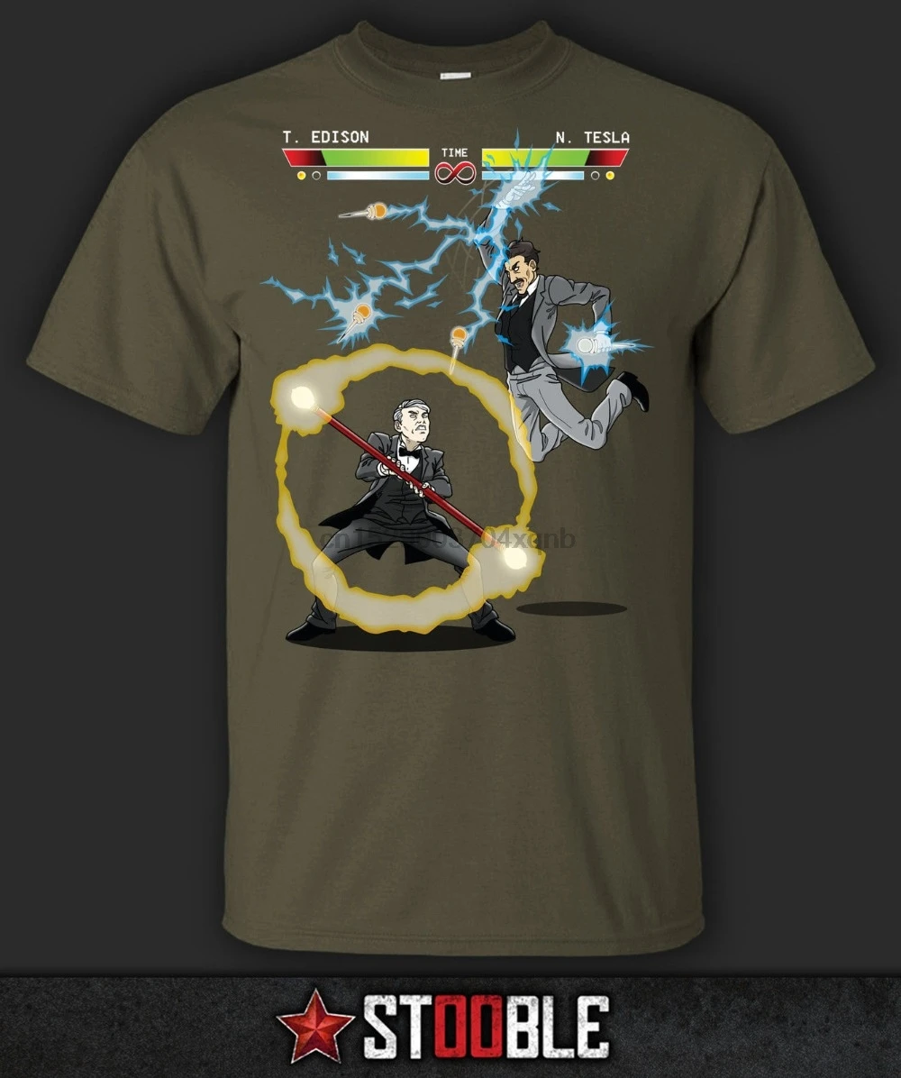 Новинка 2019 модная брендовая одежда футболка Эдисона против Теслы |