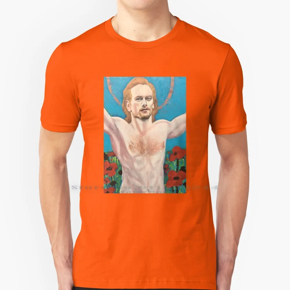 

Jamie With The Poppies T Shirt 100% Pure Cotton Sam Heughan Jamie Fraser Outlander Ginger Redhead