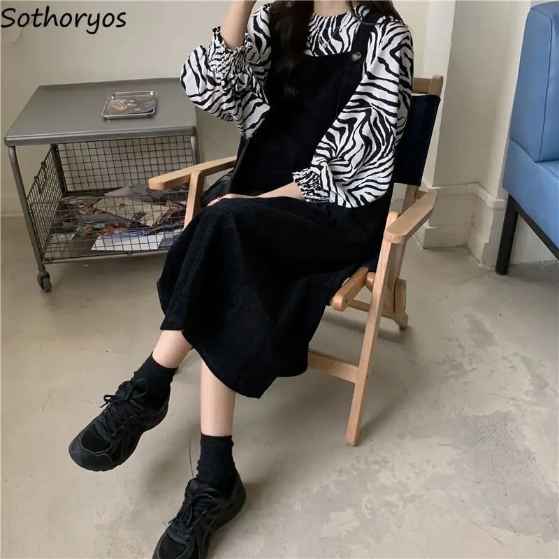 

Женские комплекты, повседневное модное платье в стиле Харадзюку, платье на бретельках для подростков, элегантная уличная одежда с принтом в...