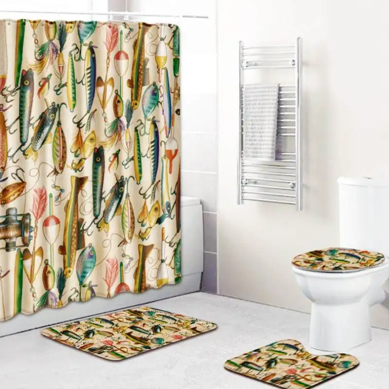 

3Pcs Bathroom Accessaries Set Waterproof Shower Curtain Toilet Seat Cover Anti-skid Flannel Bath Mat Bathroom Product Home Decor