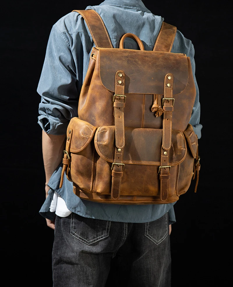 Leather Backpack Travel Pioneer™ - Dark Brown