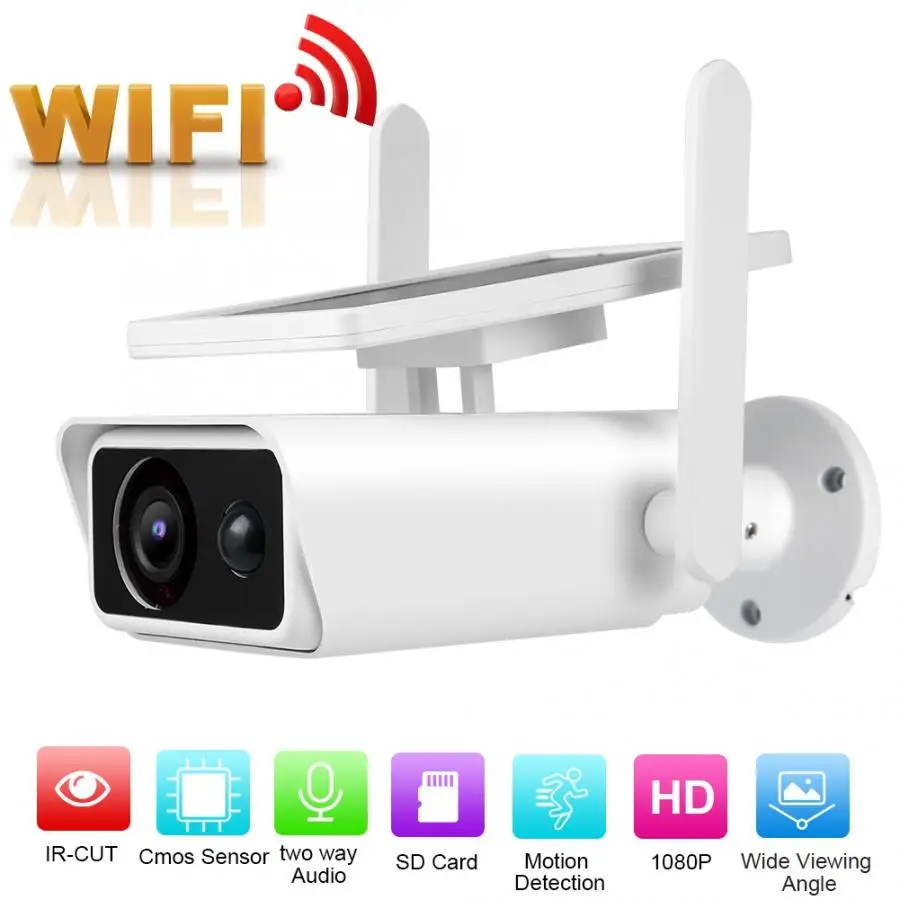 1080P HD Wi Fi цилиндрическая камера с солнечной панелью наружная Водонепроницаемая