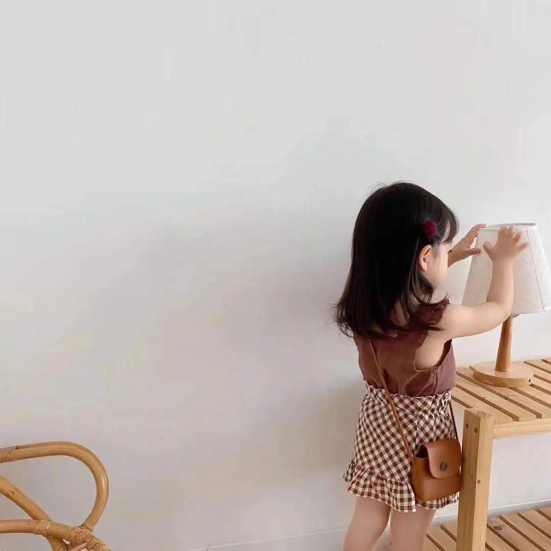 Милый костюм для девочек топ без рукавов + клетчатая юбка из двух предметов