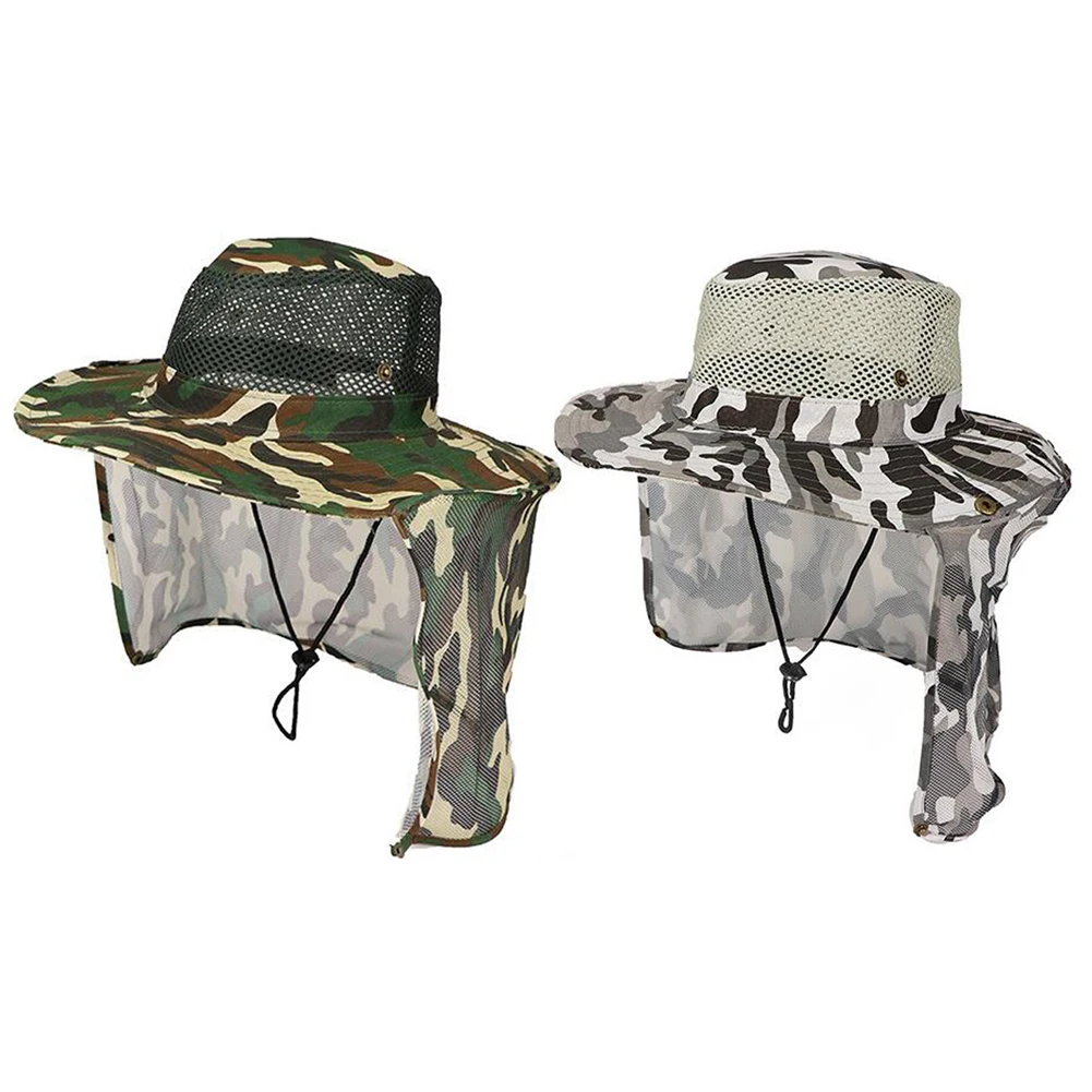 

Outdoor Fishing Hat Wide Brim Man Breathable Mesh Fishing Cap Beach Hats Camouflage Sun UV Protection Shade Hat