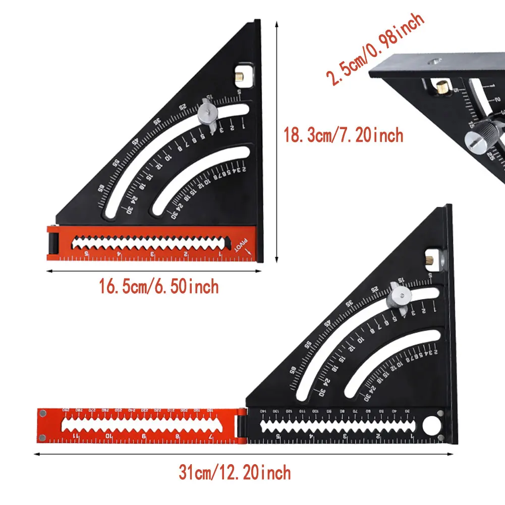 

Folding Triangle Squares Ruler Positioning Angle Woodworking Tool Aluminum Alloy 2-in-1 Extendable Layout With Base Goniometer