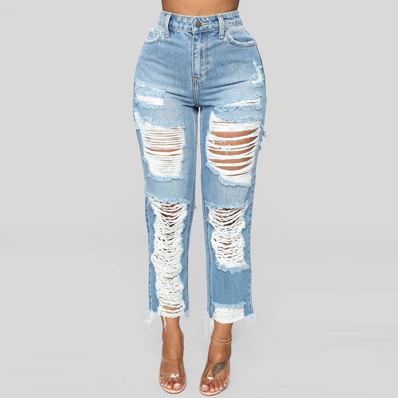 

Женские винтажные Рваные Джинсы бойфренда, летние облегающие джинсовые штаны из денима с вырезами спереди и сзади, с бахромой
