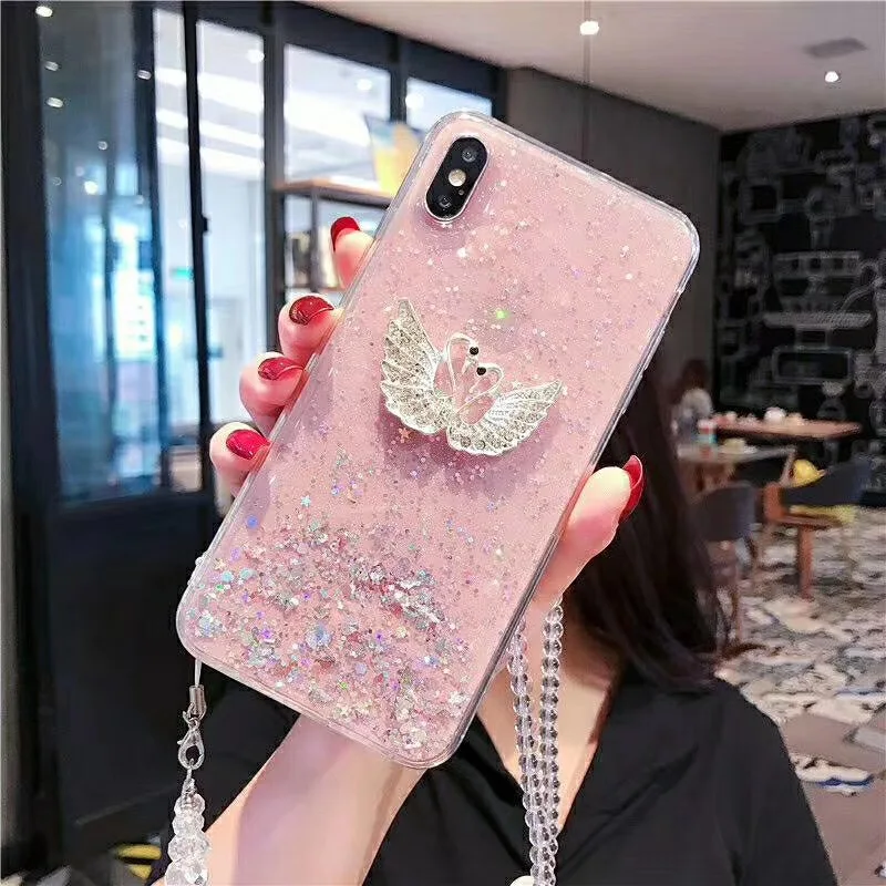 Чехол для телефона с хрустальным ремешком Huawei Mate 10 20 P10 P20 P30 Pro Lite Nova 3 3i 4 5 5i милый
