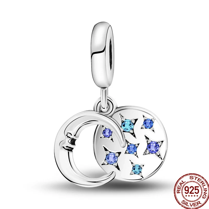 

100% Real 925 Sterling Silver Star And Moon Pendant Fit Original pandora Bracelet&Bangle For Women Birthday Fashion Jewelry