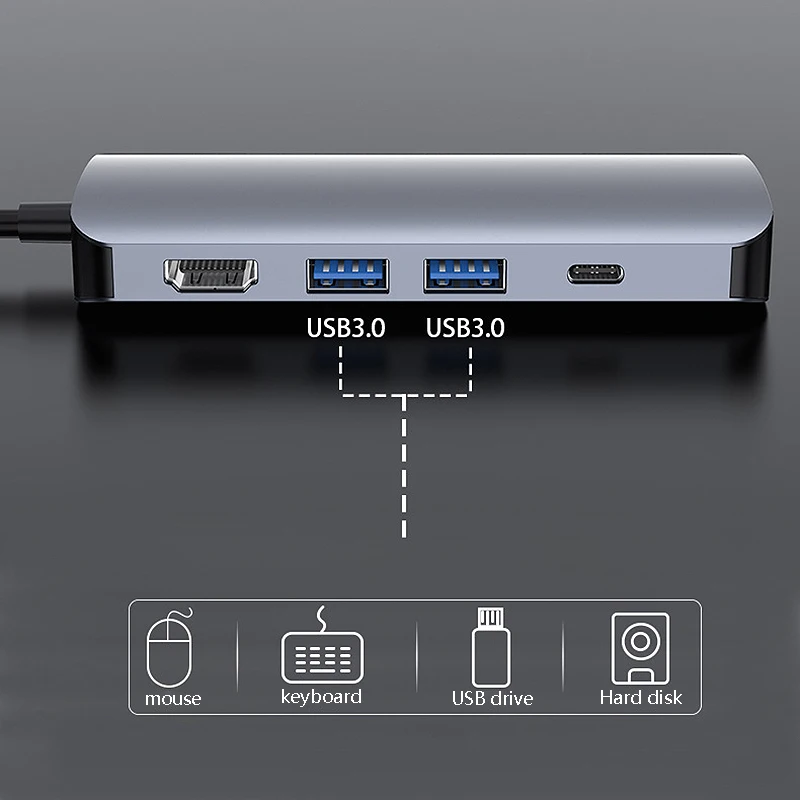 7 в 1 док-станция Type-C USB-C сплиттер подключенный к ноутбуку многофункциональная