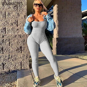 Женский комбинезон без рукавов WannaThis, повседневный облегающий эластичный комбинезон в рубчик для фитнеса, уличная одежда на лето