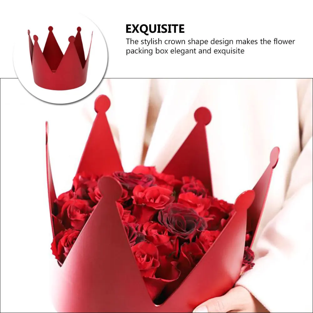 

1PC Holiday Round Steel Gift Box Crown Shaped Hand Tied Bouquet Box(Red)