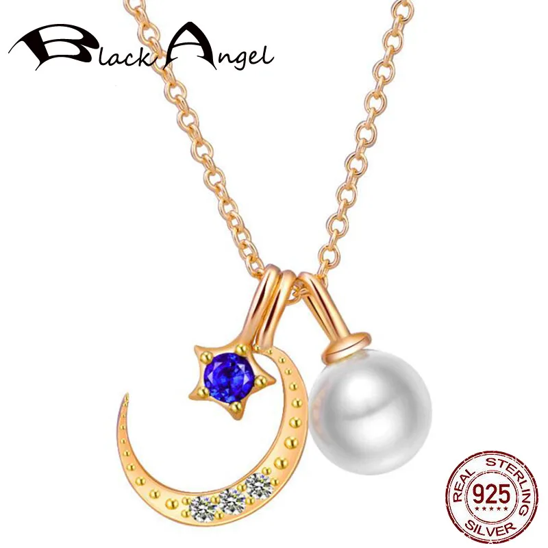 Звездное небо серебро 925 пробы жемчужный Сапфир звезда подвеска в виде Луны