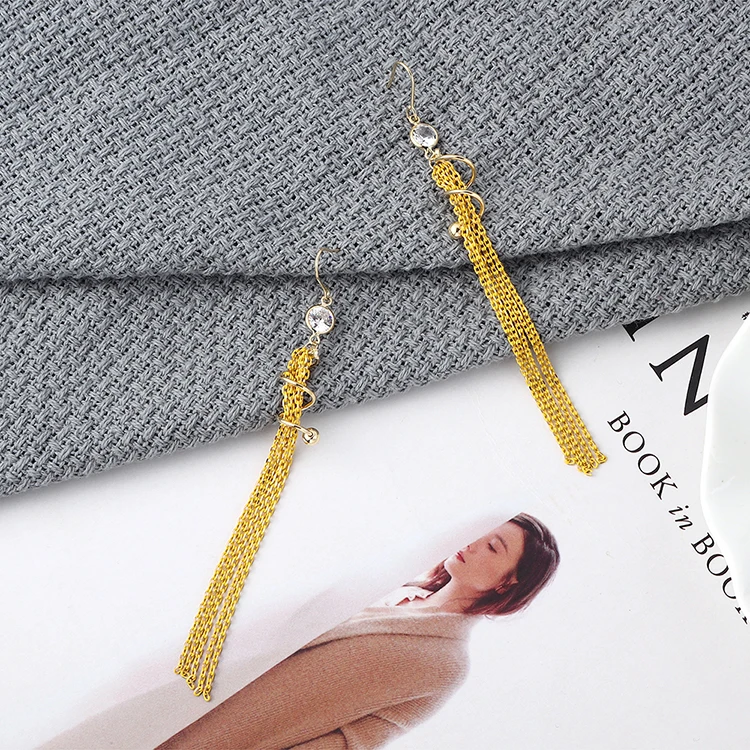 

TONGKWOK Bohemia Exaggeration Dangle Earrings For Women Silk Thread Tassel Metal Long Chandelier Earrings #138914