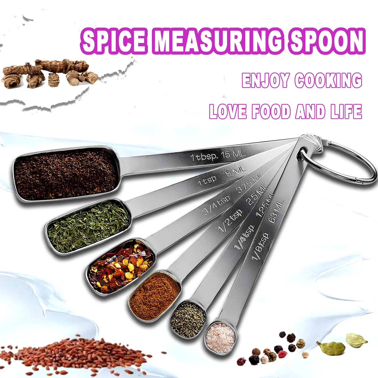 Высокое качество Нержавеющая сталь мерная ложка с выправляющий аппарат 6 шт.