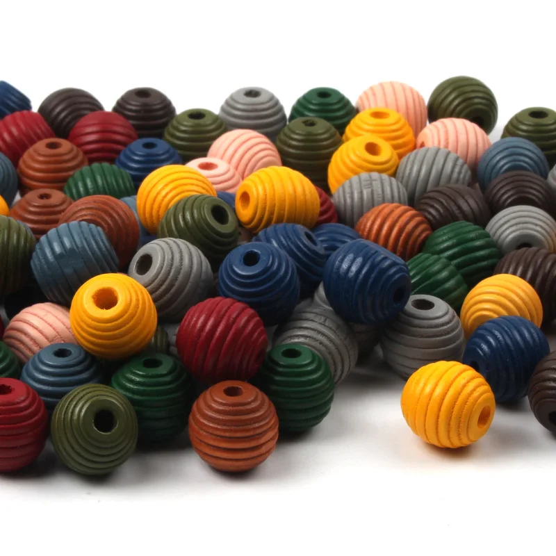 

20-50Pcs/lot Multicolor Natural Stripe Wooden Beads Balls Loose Spacer Round Beads for Jewelry Making Handmade DIY Accessories