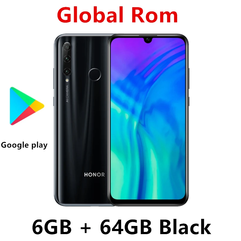 Global Rom Honor 20i Honor 20 lite мобильный телефон 6,21 дюймов Hisilicon Kirin 7 Восьмиядерный Android 9,0 отпечаток лица ID - Цвет: 6G 64G black