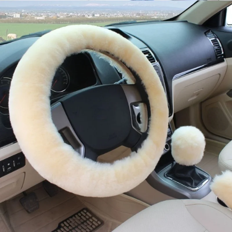 

3Pcs/1Pc/Set Fashion 7 Colors Wool Plush Car Steering Wheel Cover Soft Winter Warm Supplies Comfortable Auto Wheel Protector