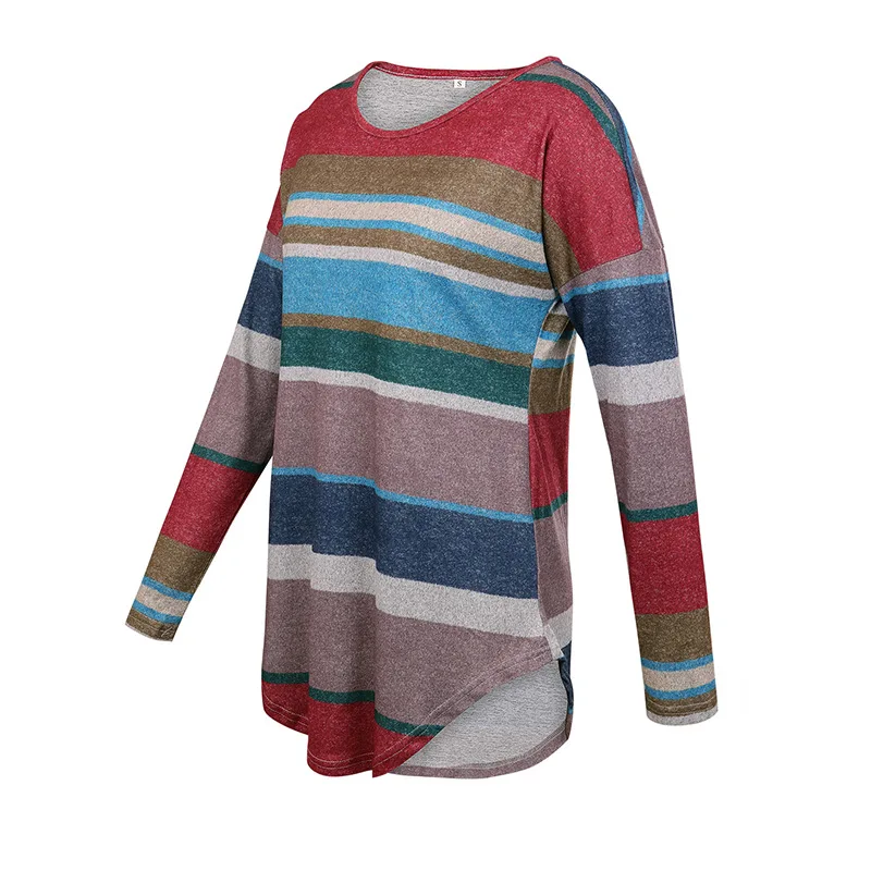 Повседневные весенние полосатые длинные рубашки с круглым вырезом 3 цвета