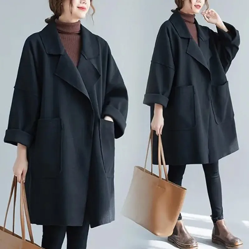 

Women Coats Solid Cashmere Jacket Thick Cardigan Spliced Warm Autumn Wool Coats Flocking Parka New Outerwear Oversize Clothing