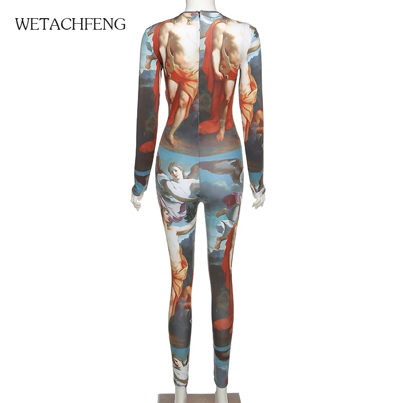 Новинка женский комбинезон облегающий сексуальный Осенний с узором эластичный