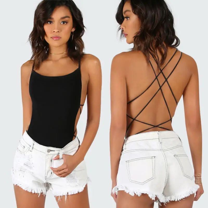 Сексуальные женские черные боди трико бикини с открытой спиной Цельный