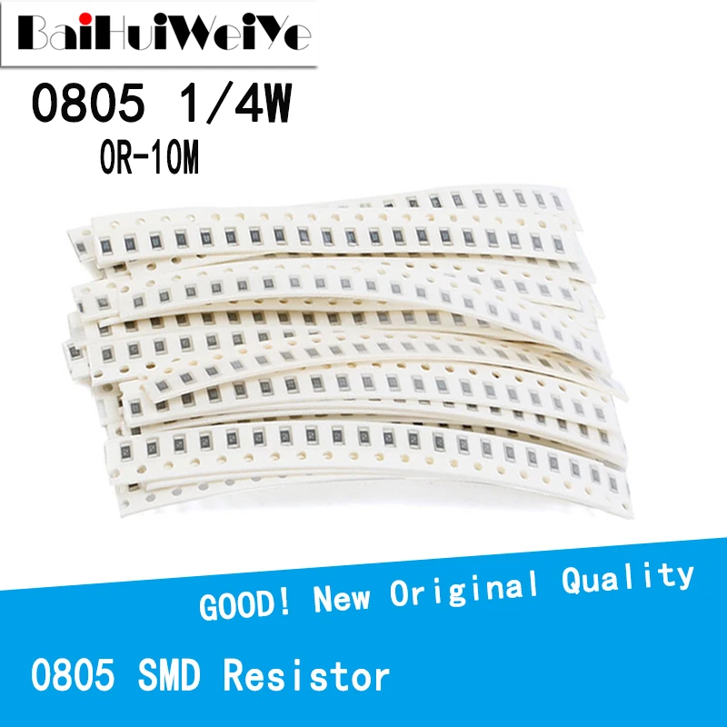 Резистор с поверхностным монтажом 100 ресистор 0R-10M 1/4 Вт 0 1 0805 Ом к 10 150 0R 1R 10R 100R 150R 220R