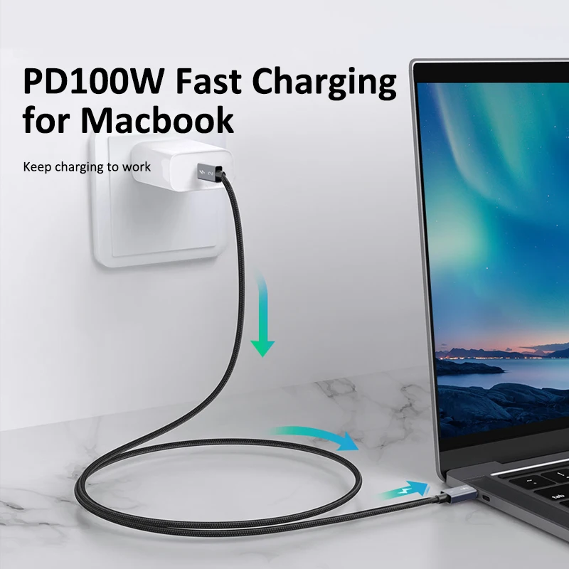 Кабель CABLETIME USB C Thunderbolt 3 сертифицированный кабель на PD супер зарядка 40 Гбит/с 100 Вт