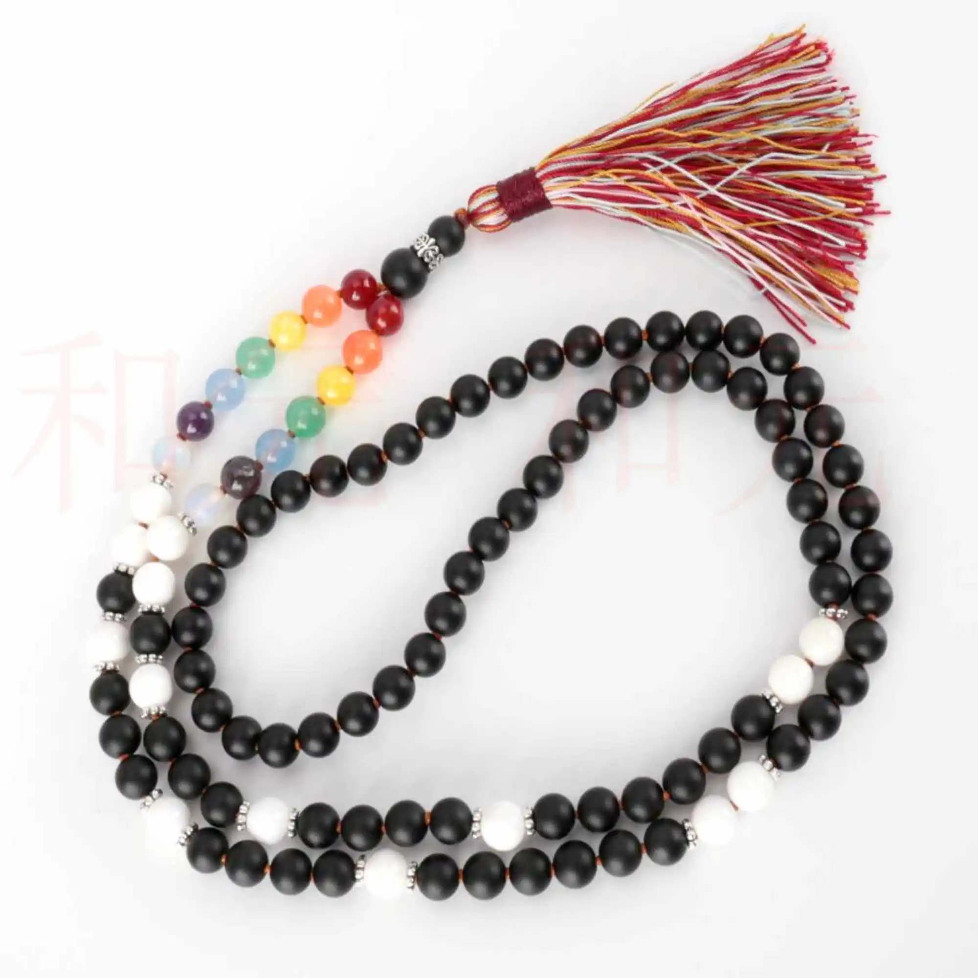 

8mm natural 108 Knot seven chakra Black Agate White Tridacna Necklace Bohemia Fancy Pray All Saints' Day Spirituality Meditation