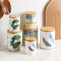 ceramic airtight cans nordic coffee tea jars with wooden lids household dried fruit food storage boxes