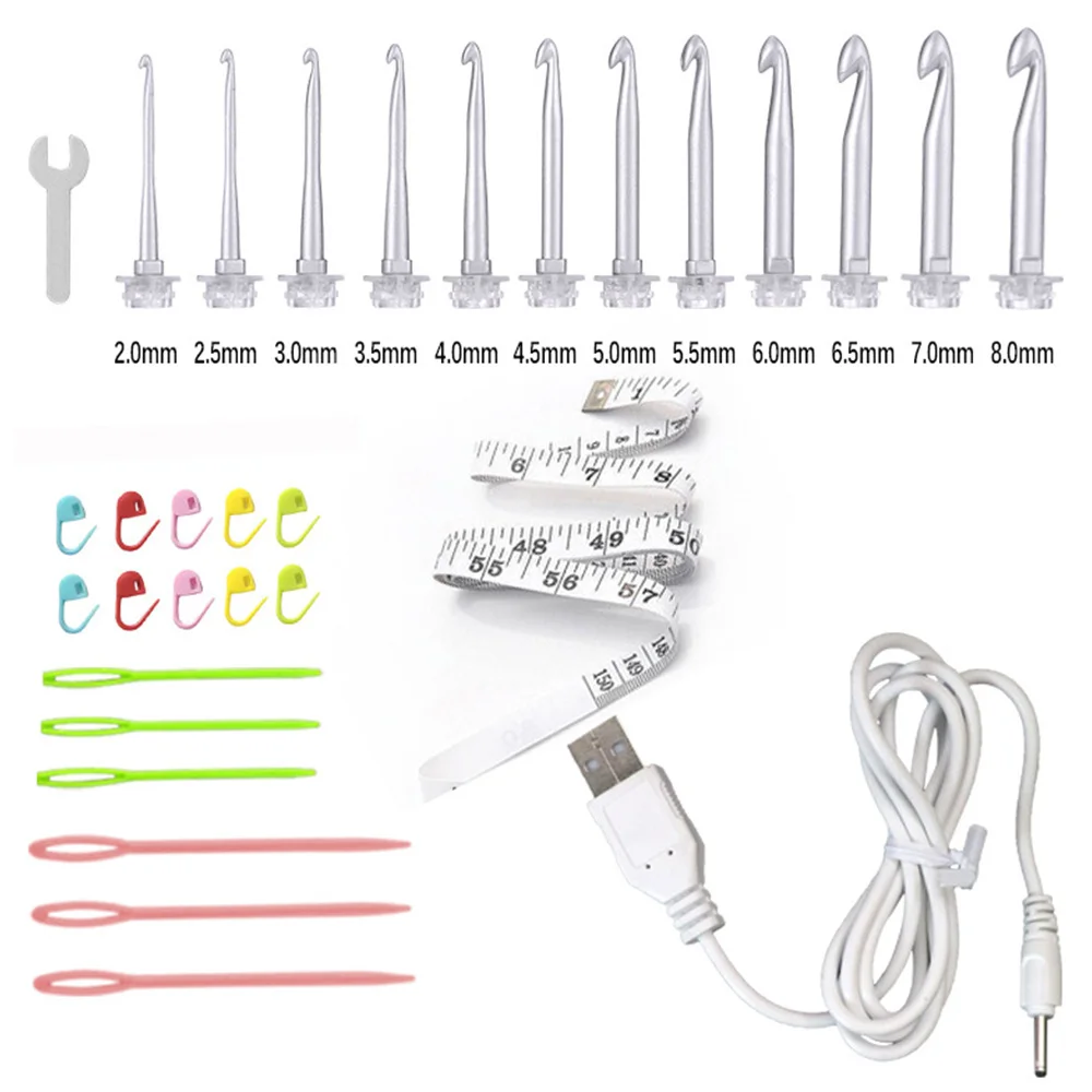 

11 In 1 Light Up Crochet Hook Set Rechargeable Ergonomic Crochet Hooks LED Lighted Knitting Hook Tools With Soft Grip Handle