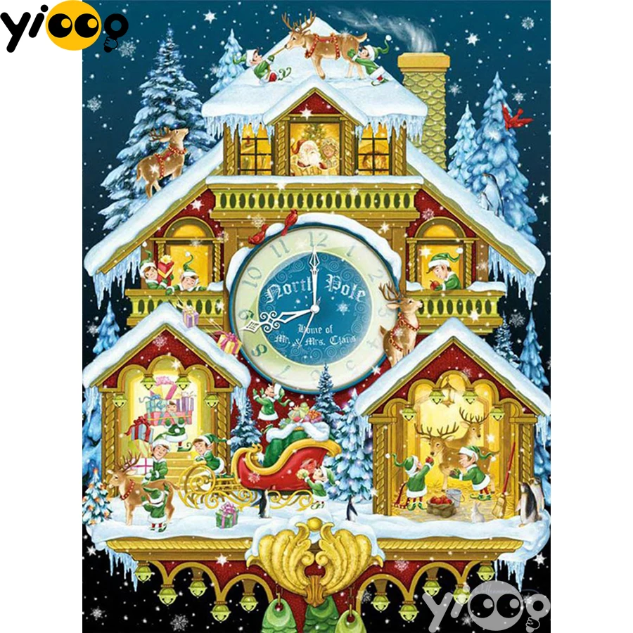 

Full Square/Round Diamond Embroidery Christmas clock 5D Diamond Painting Rhinestone Mosaic Home Decor Gift AX2965
