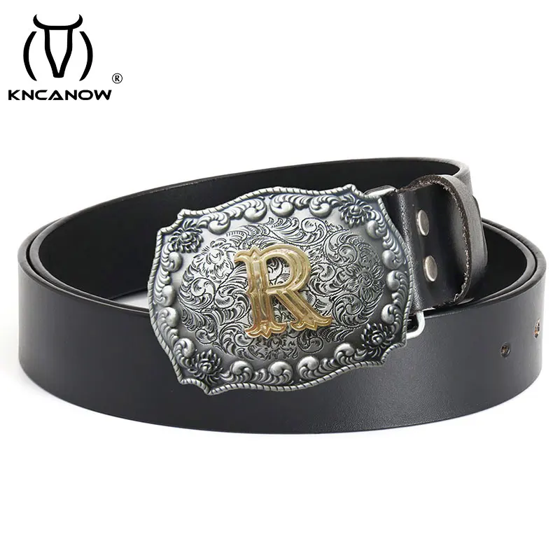 English Initials Of Name Belt For Men Personalize Design R Letter Men Fashion Original Soft Cow Leather Belt Cinturones Hombre