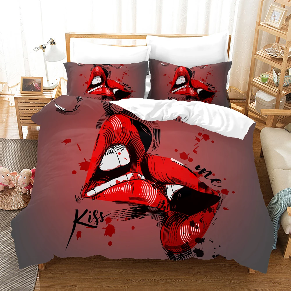 

Lips Pattern Bedding Set Sexy Duvet Cover Sets Figure Comforter Bed Linen Twin Queen King Single Size Dropshipping Gift